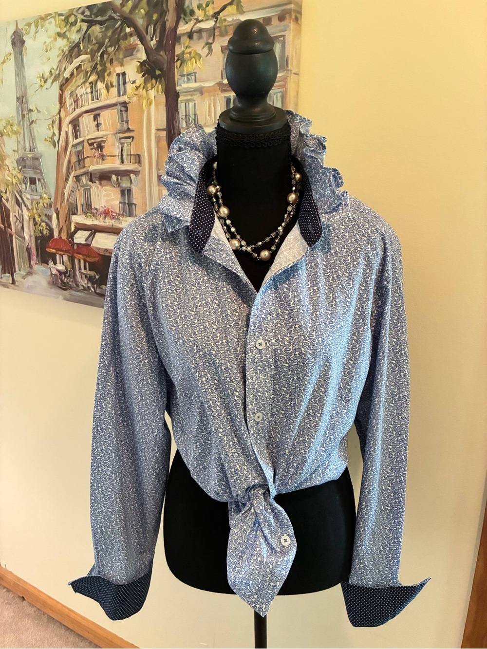 Upcycled ruffle collar shirt